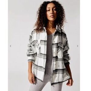 Carbon38 Plaid Boyfriend Shacket in Grey and White